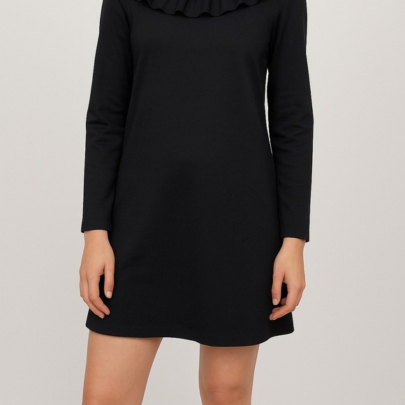 Black Ruffle Mock Neck Long Sleeve Mini Dress - Picture 2 of 15